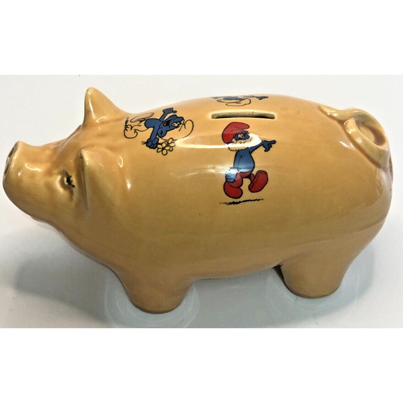 Vintage Smurfs Piggy Bank Creations by Margo Ceramic Studio Canada 1980s Cartoon - Picture 2 of 5